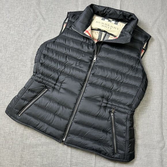 AUTHENTIC BURBERRY BRIT CRANSTEAD PLAID BLACK FULL ZIP PUFFER VEST - WOMEN'S L